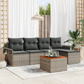 Conjunto de Sofás de Jardín de 6 Piezas con Cojines Gris Poliratán Acacia de , Sofás de exterior - Ref: Foro24-3355983, Preci...