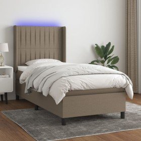 Cama box spring colchón y luces LED tela gris taupe 90x200 cm Cama box spring colchón y luces LED tela gris taupe 90x200 cm