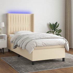 Cama box spring colchón y luces LED tela crema 90x200 cm en Camas y somieres | Comprar online en Foro24
