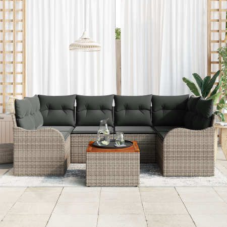 Juego de Sofás de Jardín  de 7 Piezas con Cojines Gris Poliratán Acacia | Foro24.es | Tu tienda online para hogar, jardín y más Foro24.es