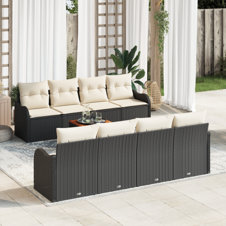 Juego de Sofá de Jardín de 9 Piezas con Cojines Negro Poliratán Acacia | Foro24.es | Tu tienda online para hogar, jardín y más Foro24.es
