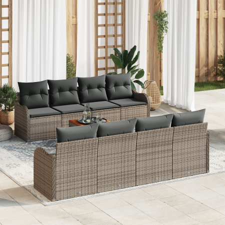 Conjunto de 9 Piezas de Sofás de Jardín con Cojines Gris Polirrattan Acacia | Foro24.es | Tu tienda online para hogar, jardín y más Foro24.es