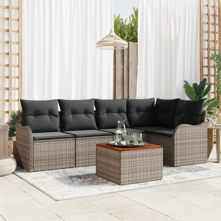 Set de Sofás de Jardín de 6 Piezas con Cojines Gris de Ratán Sintético y Mesa de Café de Acacia | Foro24.es | Tu tienda online para hogar, jardín y más Foro24.es