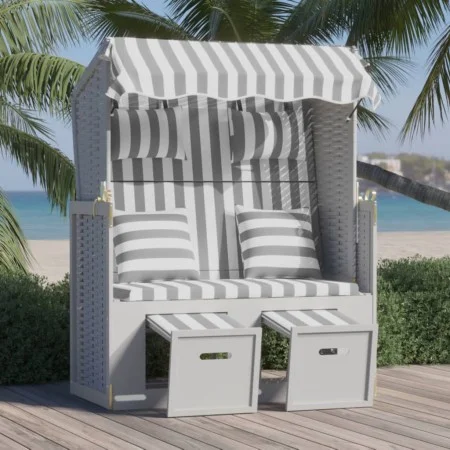 Strandkorb chair with synthetic rattan cushions, gray and white wood by vidaXL, Loungers - Ref: Foro24-318661, Price: 323,28 ...