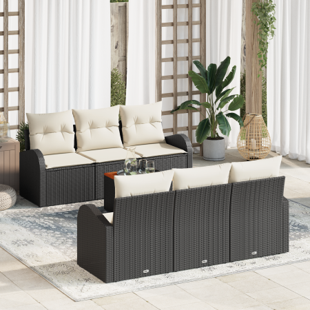 Juego de Sofá de Jardín  de 7 Piezas con Cojines en Negro Poliratán Acacia | Foro24.es | Tu tienda online para hogar, jardín y más Foro24.es