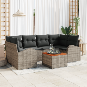 Conjunto de Sofá de Jardín de 7 Piezas con Cojines Gris Polirratán Acacia von , Outdoor-Sofas - Ref: Foro24-3356200, Preis: 4...