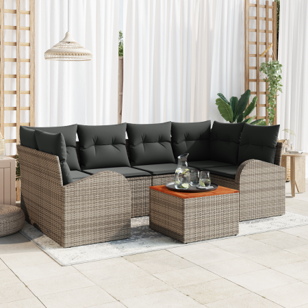 Conjunto de Sofá de Jardín de 7 Piezas con Cojines Gris Polirratán Acacia von , Outdoor-Sofas - Ref: Foro24-3356200, Preis: 4...