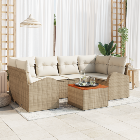 Conjunto de Sofá de Jardín de 7 Piezas con Cojines Beige Ratán Sintético Acacia de , Sofás de exterior - Ref: Foro24-3356202,...