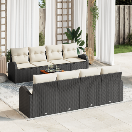 Juego de Sofá de Jardín de 9 Piezas con Cojines Negro Ratán Polimérico Acacia | Foro24.es | Tu tienda online para hogar, jardín y más Foro24.es