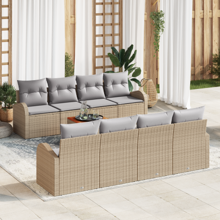 Conjunto de Sofá de Jardín de 9 Piezas con Cojines Beige Ratán Acacia | Foro24.es | Tu tienda online para hogar, jardín y más Foro24.es