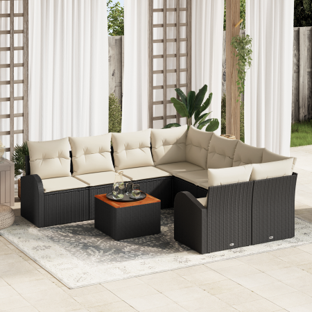 Conjunto de Sofás de Jardín  de 9 Piezas con Cojines Negro Poliratán Acacia | Foro24.es | Tu tienda online para hogar, jardín y más Foro24.es