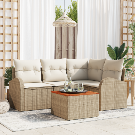 Juego de Sofá de Jardín de 5 Piezas con Cojines Beige Ratán Poli Acacia de , Sofás de exterior - Ref: Foro24-3356244, Precio:...