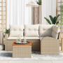 Juego de Sofá de Jardín de 5 Piezas con Cojines Beige Ratán Poli Acacia de , Sofás de exterior - Ref: Foro24-3356244, Precio:...