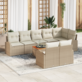 Conjunto de Sofás de Jardín de 9 Piezas con Cojines Beige Poly Rattan Acacia de , Sofás de exterior - Ref: Foro24-3356265, Pr...