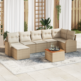 Conjunto de sofá de jardín de 8 piezas con cojines beige de ratán y acacia de , Sofás de exterior - Ref: Foro24-3356279, Prec...