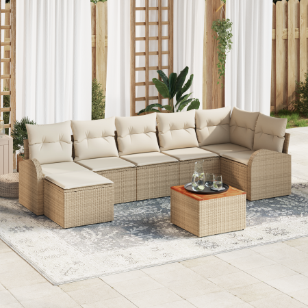 Conjunto de sofá de jardín de 8 piezas con cojines beige de ratán y acacia de , Sofás de exterior - Ref: Foro24-3356279, Prec...