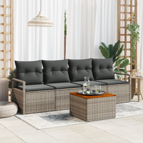 Juego de Sofá de Jardín de 5 Piezas con Cojines Gris Poliratán Acacia de , Sofás de exterior - Ref: Foro24-3356305, Precio: 3...