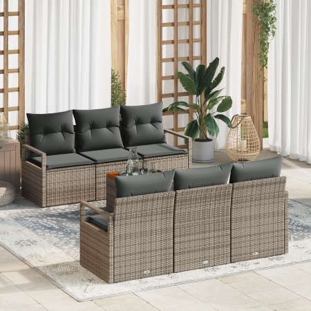 Juego de Sofá de Jardín de 7 Piezas con Cojines Gris Poliratán Acacia de , Sofás de exterior - Ref: Foro24-3356319, Precio: 5...