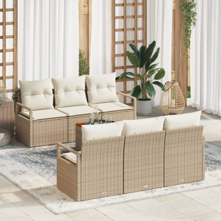 Conjunto de Sofá de Jardín de 7 Piezas con Cojines Beige de Ratán de , Sofás de exterior - Ref: Foro24-3356321, Precio: 584,4...