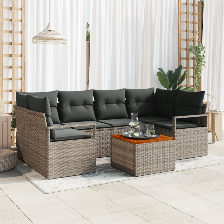 Juego de Sofás de Jardín de 7 Piezas con Cojines Gris Poliratán Acacia | Foro24.es | Tu tienda online para hogar, jardín y más Foro24.es