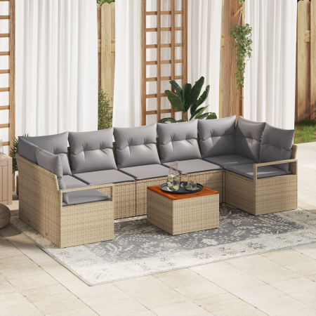 Conjunto de Sofá de Jardín de 8 Piezas con Cojines Beige Ratán Sintético Acacia de , Sofás de exterior - Ref: Foro24-3356341,...