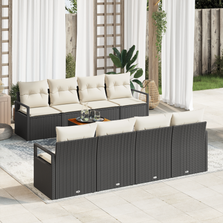Juego de Sofás de Jardín de 9 Piezas con Cojines Negro Poliratán Acacia | Foro24.es | Tu tienda online para hogar, jardín y más Foro24.es