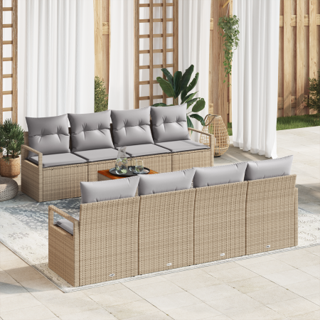 Juego de Sofá de Jardín de 9 Piezas con Cojines Beige Ratán | Foro24.es | Tu tienda online para hogar, jardín y más Foro24.es