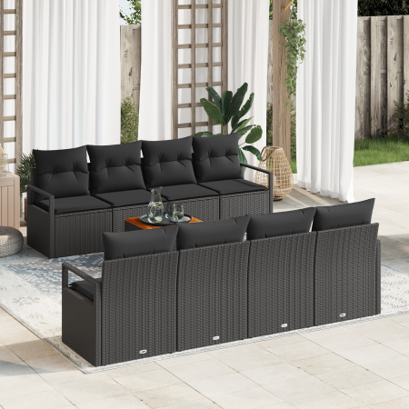 Juego de Sofá de Jardín de 9 Piezas con Cojines Negro Poliratán Acacia | Foro24.es | Tu tienda online para hogar, jardín y más Foro24.es
