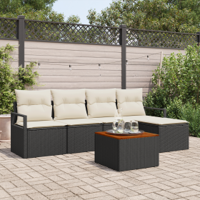 Conjunto de sofá de jardín de 6 piezas con cojines Negro Poliratán Acacia de , Sofás de exterior - Ref: Foro24-3356360, Preci...