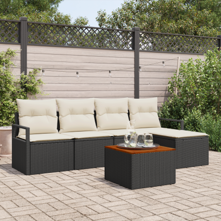 Conjunto de sofá de jardín de 6 piezas con cojines Negro Poliratán Acacia | Foro24.es | Tu tienda online para hogar, jardín y más Foro24.es
