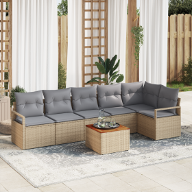 Conjunto de Sofá de Jardín de 7 Piezas con Cojines Beige Poliratán Acacia von , Outdoor-Sofas - Ref: Foro24-3356383, Preis: 4...
