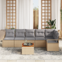 Conjunto de Sofá de Jardín de 7 Piezas con Cojines Beige Poliratán Acacia de , Sofás de exterior - Ref: Foro24-3356383, Preci...