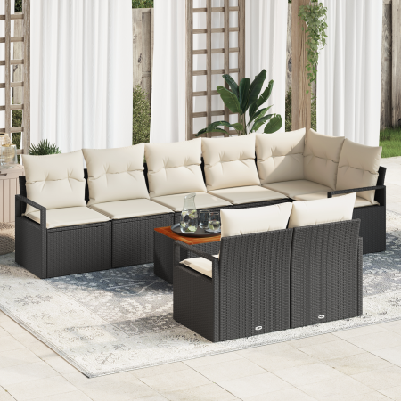 Set de Sofá de Jardín  de 9 Piezas con Cojines de Ratán Poliéster Negro Acacia | Foro24.es | Tu tienda online para hogar, jardín y más Foro24.es