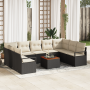 Conjunto de Sofá de Jardín de 10 Piezas con Cojines Negro Poliratán Acacia | Foro24.es | Tu tienda online para hogar, jardín y más Foro24.es