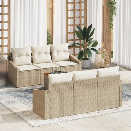 Juego de Sofá de Jardín de 7 Piezas con Cojines Beige de Ratán Sintético Acacia by , Outdoor sofas - Ref: Foro24-3356447, Pri...