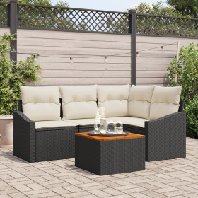 Juego de Sofá de Jardín de 5 Piezas con Cojines Negro Polirratán Acacia de , Sofás de exterior - Ref: Foro24-3356493, Precio:...