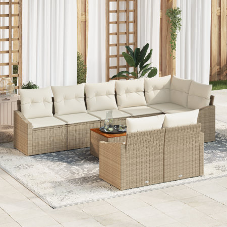 Juego de Sofás de Jardín de 9 Piezas con Cojines Beige de Poliratán Acacia de , Sofás de exterior - Ref: Foro24-3356517, Prec...