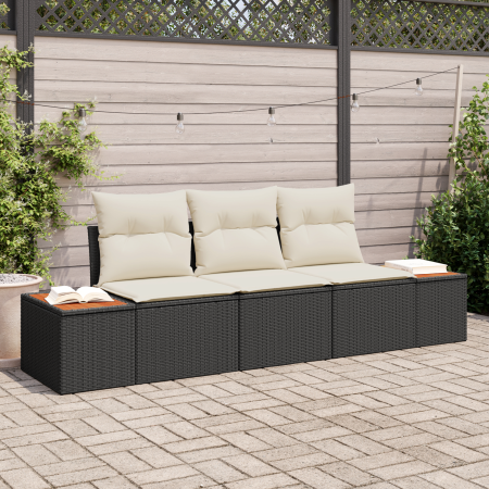 Set de Sofá de Jardín de 3 Piezas con Cojines Negro Poliratán Acacia de , Sofás de exterior - Ref: Foro24-3356682, Precio: 26...