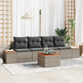 Conjunto de Sofá de Jardín de 5 Piezas con Cojines Gris Poliratán Acacia de , Sofás de exterior - Ref: Foro24-3356689, Precio...