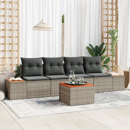 Conjunto de Sofá de Jardín de 5 Piezas con Cojines Gris Poliratán Acacia de , Sofás de exterior - Ref: Foro24-3356689, Precio...