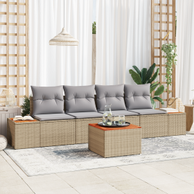 Conjunto de Sofá de Jardín de 5 Piezas con Cojines Beige Poliratán Acacia de , Sofás de exterior - Ref: Foro24-3356690, Preci...