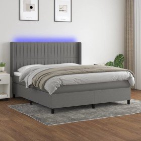 Cama box spring colchón y luces LED tela gris oscuro 160x200 cm en Camas y somieres | Comprar online en Foro24