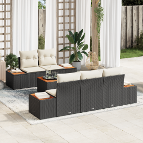 Set de Sofás de Jardín de 6 Piezas con Cojines Negro Ratán Poli Acacia de , Sofás de exterior - Ref: Foro24-3356692, Precio: ...