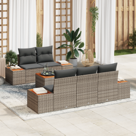 Conjunto de Sofá de Jardín de 6 Piezas con Cojines Gris Poliratán Acacia by , Outdoor sofas - Ref: Foro24-3356694, Price: 546...