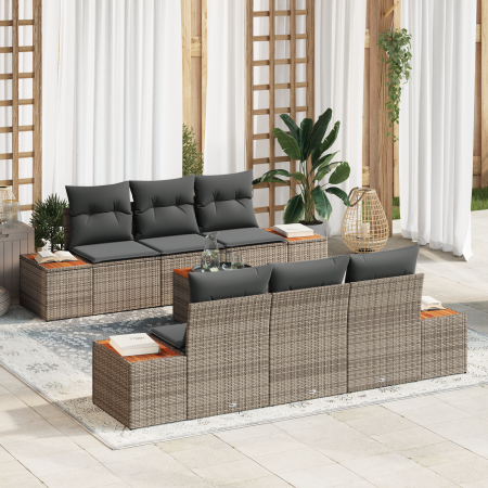 Juego de Sofás de Jardín de 7 Piezas con Cojines Ratán Gris Poliratán Acacia von , Outdoor-Sofas - Ref: Foro24-3356699, Preis...