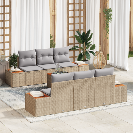 Juego de Sofá de Jardín de 7 Piezas con Cojines Beige Ratán Poliéster Acacia von , Outdoor-Sofas - Ref: Foro24-3356700, Preis...