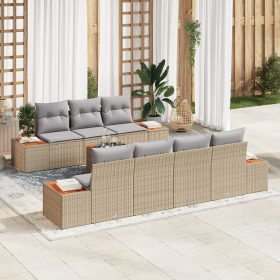 Juego de Sofá Jardín 8 Piezas con Cojines Beige Poliratán Acacia by , Outdoor sofas - Ref: Foro24-3356710, Price: 643,79 €, D...