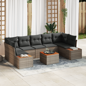 Conjunto de Sofá de Jardín de 8 piezas con Cojines Gris Polirratán Acacia de , Sofás de exterior - Ref: Foro24-3356714, Preci...