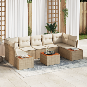 Set de Sofás de Jardín de 8 Piezas con Cojines Beige Ratán de Polipropileno Acacia de , Sofás de exterior - Ref: Foro24-33567...