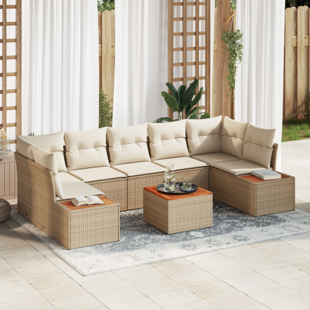 Set de Sofás de Jardín de 8 Piezas con Cojines Beige Ratán de Polipropileno Acacia de , Sofás de exterior - Ref: Foro24-33567...